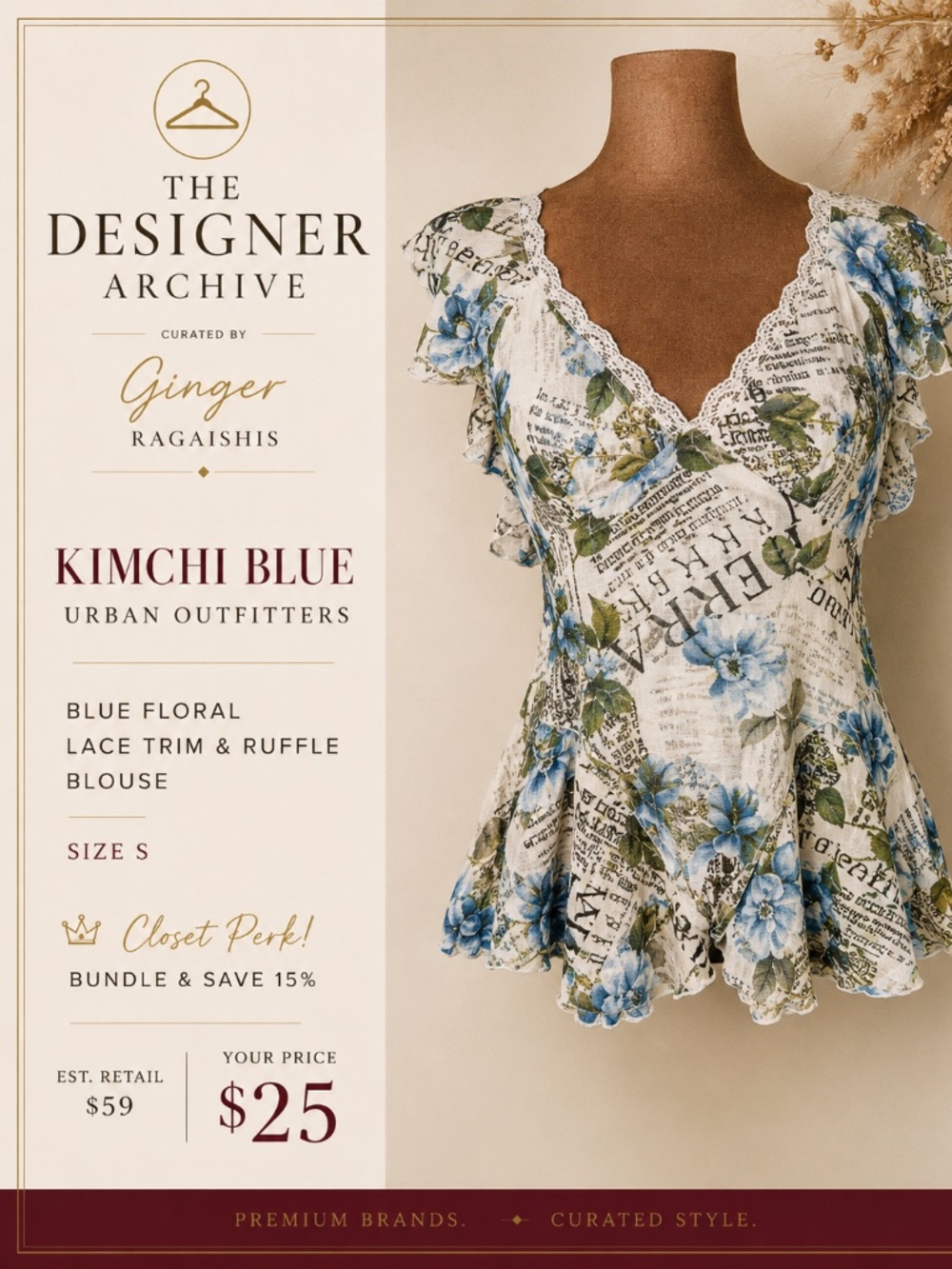 Kimchi Blue Urban Outfitters Floral Lace Ruffle Blouse Size S